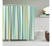 Cortina de Ducha 120X200 con Diseño de Rayas Azules,Amarillas y Verdes Frescas,Moderna Cortina de Baño con Rayas Verticales Costeras,Decoración Sencilla para El Hogar con Ganchos,Color: 5,Ancho 70