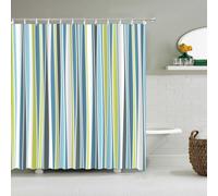 Cortina de Ducha 120X200 con Diseño de Rayas Azules,Amarillas y Verdes Frescas,Moderna Cortina de Baño con Rayas Verticales Costeras,Decoración Sencilla para El Hogar con Ganchos. Color: 1 Panel (