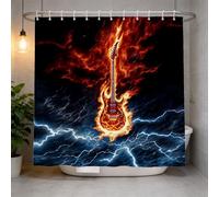 Cortina de Ducha 120x200 Guitarra de Hielo y Fuego Cortina Ducha Antimoho y Lavables Cortina Baño 3D Rendering Arte Abstracto Cortinas de Baño Impermeable Cortina Bañera con Ganchos