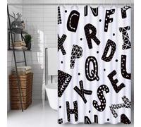 Cortina de Ducha 140x180cm Cortina de Baño Impermeable Poliester Tela Lavable, con Ojales y 12 Ganchos, Dobladillo Ponderado, Secado Rápido, para Baño Familiar y Hotel Ducha (Carta Simple) D#545