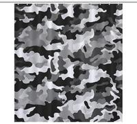 Cortina de Ducha 150x200cm Camuflaje Militar Cortina de Baño de Poliéster Impermeable Antimoho 3D Negra y Gris Impresión Cortina Bañera Lavable con 8 Ganchos para Bañera B.982