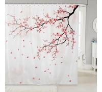 Cortina de Ducha 150x200cm Flores de Cerezo Rosas Cortina de Baño de Poliéster Impermeable Antimoho 3D Estilo Japonés Impresión Cortina Bañera Lavable con 8 Ganchos para Bañera c.585