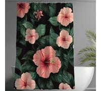 Cortina de Ducha 160x240 cm Cortina Ducha Rosa Cortinas de Baño, Shower Curtain Tela Impermeable Antimoho Poliéster Cortinas con 12 Ganchos, Shower Curtains Bañera para Ventana Baño Hibisco -wY387