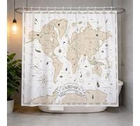 Cortina de Ducha 180x180 Brújula de Mapa Cortina Ducha Antimoho y Lavables Cortina Baño 3D Mapa del Mundo Moderno Cortinas de Baño Impermeable Cortina Bañera con Ganchos