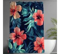 Cortina de Ducha 180x180 cm Cortina Ducha Hibisco Cortinas de Baño, Shower Curtain Tela Impermeable Antimoho Poliéster Cortinas con 12 Ganchos, Shower Curtains Bañera para Ventana Baño Flores -wY439