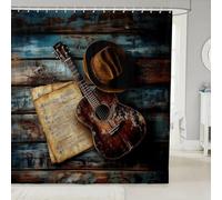 Cortina de Ducha 180x180 cm Retro Cortina Ducha Antimoho Guitarra Cortinas Baño Tela Impermeable Poliester Secado Rápido Lavable con 12 Ganchos V865