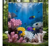 Cortina de Ducha 180x180 El Mundo Submarino Cortina Ducha Antimoho y Lavables Cortina Baño 3D Peces Tropicales Cortinas de Baño Impermeable Cortina Bañera con Ganchos