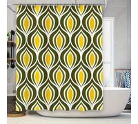 Cortina de Ducha 180x180 Geométrica Verde Y Amarilla,Cortina de Baño con Diseño Abstracto de Hojas Estilo Retro de Mediados de Siglo - Cortinas de Bañera Modernas de Tela de Poliéster Impermeabl