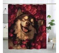 Cortina de Ducha 180x180cm Perrito Adorable Cortina de Baño de Poliéster Impermeable Antimoho 3D Rosas Rojas Impresión Cortina Bañera Lavable con 12 Ganchos para Bañera c.245