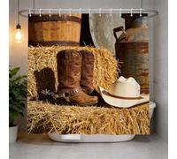 Cortina de Ducha 180x200 Sombrero de Vaquero Cortina Ducha Antimoho y Lavables Cortina Baño 3D Mirada Campestre Cortinas de Baño Impermeable Cortina Bañera con Ganchos