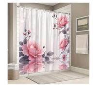 Cortina De Ducha 1pc Rose Shower Curtain Pink Roses Black Vines Reflective Water Design Bathroom Decor with 12 Hooks 70.8x70.8inch(W180XH180cm)