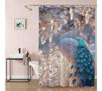 Cortina De Ducha 200x180 cm Largo Cortina Baño Pavo Real, Shower Curtain de Poliéster Lavable a Máquina con Ojales de Metal y Ganchos, Impermeable, Antimoho, Secado Rápido, para Bañera, Verde 9Q-288