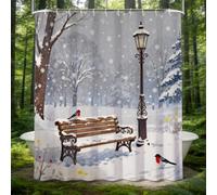 Cortina de Ducha 200x200 Banco Nevado Cortina Ducha Antimoho y Lavables Cortina Baño 3D Estilo Acuarela Cortinas de Baño Impermeable Cortina Bañera con Ganchos