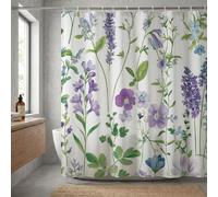 Cortina de Ducha 200x200 cm, Nórdico Flores Silvestres Cortinas, Impermeable Baño de Poliéster con Dobladillo Ponderado, Tela Lavable a Máquina para Bañera, Secado Rápido Shower Curtain, K-O544