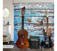 Cortina de Ducha 200x200 Guitarra Cortina Ducha Antimoho 3D Diseño Cortina Baño La Música Rock Tela Impermeable y Lavables Cortinas Bañera para Habitación Húmeda