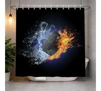 Cortina de Ducha 200x200 Hockey sobre Hielo Cortina Ducha Antimoho y Lavables Cortina Baño 3D Fuego de Agua Cortinas de Baño Impermeable Cortina Bañera con Ganchos