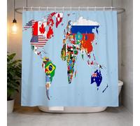 Cortina de Ducha 200x200 Mapa del Mundo de Dibujos Animados Cortina Ducha Antimoho y Lavables Cortina Baño 3D Simple Cortinas de Baño Impermeable Cortina Bañera con Ganchos