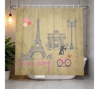 Cortina de Ducha 200x200 Puntos de Referencia de París Cortina Ducha Antimoho y Lavables Cortina Baño 3D Estilo Vintage Cortinas de Baño Impermeable Cortina Bañera con Ganchos