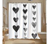 Cortina de Ducha 200x200cm Corazón de Tinta Cortina de Baño de Poliéster Impermeable Antimoho 3D Negra y Gris Impresión Cortina Bañera Lavable con 12 Ganchos para Bañera B.1412