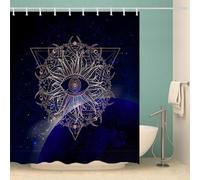Cortina de Ducha 240x200cm Ojo Que Todo Lo Ve Cortina de Baño de Poliéster Impermeable Antimoho 3D Patrones de Dandala Impresión Cortina Bañera Lavable con 12 Ganchos para Bañera C-105