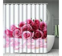 Cortina de Ducha 240x200cm Rosa Rosa Cortina de Baño de Poliéster Impermeable Antimoho 3D Ramo Romántico Impresión Cortina Bañera Lavable con 12 Ganchos para Bañera B.1227