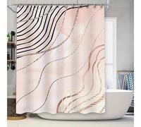 Cortina de Ducha 90X180 Negra con Rayas Onduladas Color Oro Rosa,Cortina de Baño Abstracta de Mármol Rosa con Ganchos,Cortina de Baño Boho de Lujo Impermeable de Secado Rápido con Ganchos,Color R