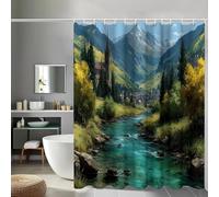 Cortina de Ducha 90x180cm Bosque Tropical Cortina de Baño de Poliéster Impermeable Antimoho 3D Montañas y Ríos Impresión Cortina Bañera Lavable con 8 Ganchos para Bañera f.69