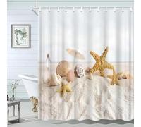 Cortina de Ducha 90x180cm Conchas y Estrellas de Mar Cortina de Baño de Poliéster Impermeable Antimoho 3D Playa Tropical Impresión Cortina Bañera Lavable con 8 Ganchos para Bañera d.7