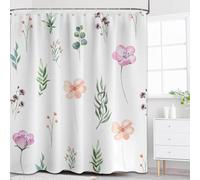 Cortina de Ducha 90x180cm Plantas Florales Cortina de Baño de Poliéster Impermeable Antimoho 3D Eucaliptos Impresión Cortina Bañera Lavable con 8 Ganchos para Bañera B.2109