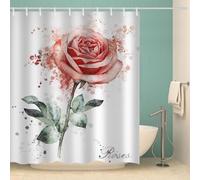 Cortina de Ducha 90x180cm Rosas Rosadas Cortina de Baño de Poliéster Impermeable Antimoho 3D Flores de Acuarela Impresión Cortina Bañera Lavable con 8 Ganchos para Bañera e.81