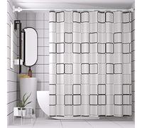 Cortina de Ducha a Cuadros Cuadrada para baño, Cortinas de baño Impermeables de Gran Longitud, Cortina de baño Moderna translúcida con 12 Ganchos, Cortina de Ducha de 100 x 180 cm