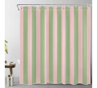 Cortina de Ducha a Rayas Rosas y Verdes para baño Cortina de baño Moderna, Abstracta y Minimalista con Rayas Verticales y Ganchos 120 x 213 cm(an x al)
