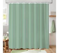 Cortina de Ducha a Rayas Verdes y Blancas, Cortina de baño Vintage de poliéster Impermeable con Estampado geométrico de Rayas Verticales Verdes con Ganchos, 120 x 200 cm(an x al)