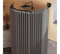 Cortina de ducha ajustable gris oscuro con potente barra de succión sin taladro, diseño de 4 pliegues, ahorra espacio, ideal para bañeras, fácil instalación, decoración moderna de baño
