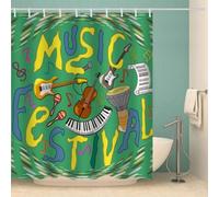 Cortina de Ducha Antimoho 140x180 cm Cortina Ducha Guitarra Cortinas Baño Tema Musical Cortinas de Baño Tela Impermeable Poliéster Lavable para Bañera con Gancho C-2044