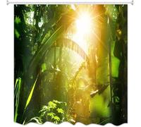 Cortina de Ducha Antimoho 140x180 cm Cortina Ducha Plantas Tropicales Cortinas Baño Paisaje Al Atardecer Cortinas de Baño Tela Impermeable Poliéster Lavable para Bañera con Gancho C-1916