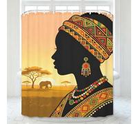 Cortina de Ducha Antimoho 150x180 cm Cortina Ducha Mujeres Africanas Cortinas Baño Tribu Africana Cortinas de Baño Tela Impermeable Poliéster Lavable para Bañera con Gancho B/490