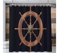 Cortina de Ducha Antimoho 240x200 cm Timón Cortinas de Baño 3D Cortina Ducha Tema Náutico Lavable Poliester Tela para Bañera con Ganchos A/2705