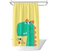 Cortina de Ducha Antimoho Amarillo Cortinas de Baño de Poliéster Impermeable Cortina Ducha 240x200 cm, Dinosaurios de Dibujos Animados Shower Curtain Secado Rápido Lavable con Ganchos (LB864)