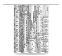 Cortina de Ducha Antimoho Blanco y Negro Cortinas de Baño de Poliéster Impermeable Cortina Ducha 120x200 cm, Arquitectura Urbana Dibujada a Mano Shower Curtain Secado Rápido con Ganchos (LB1300)