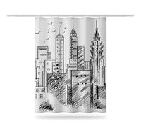 Cortina de Ducha Antimoho Blanco y Negro Cortinas de Baño de Poliéster Impermeable Cortina Ducha 120x200 cm, Arquitectura Dibujada a Mano Shower Curtain Secado Rápido Lavable con Ganchos (LB1296)