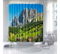 Cortina de Ducha árboles y Montañas Verdes 90x180 Cortina Ducha Antimoho 3D Paisaje Exterior Cortinas de Baño Tela Impermeable Poliester Secado Rápido Lavable Shower Curtain con 8 Ganchos d-1811