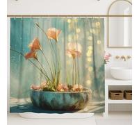 Cortina de ducha artística floral, decoración de baño con flores blancas melocotón, primavera y verano, elegante cortina de ducha de tela impermeable con ganchos, 62 x 72 pulgadas