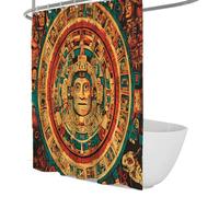 Cortina de Ducha Azteca Colorida, patrón tótem de Piedra Solar, Cortina de baño de Tela, decoración Tribal de baño, Impermeable, Lavable con Ganchos W180xL180 cm