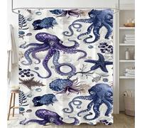 Cortina de Ducha Beige Pulpo Cortina de Baño de Poliéster Impermeable Lavable Cortina Ducha 230x180cm con 12 Ganchos para Ducha O Bañera, Hogares J-991