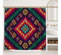 Cortina de ducha bohemia, vibrante patrón geométrico multicolor, decoración de baño, primavera y verano, arte moderno, cortina de ducha de tela impermeable con ganchos, 72 x 84 pulgadas