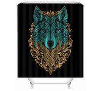 Cortina de Ducha Brújula De Lobo Cortinas de Baño Poliester Lavable, Cortina Ducha 120x180 cm,Cortina Bañera Secado Rápido con 12 x Ganchos, Dobladillo Ponderado, Patrón Retro Tótem