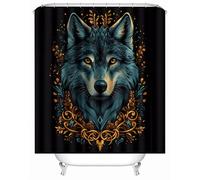 Cortina de Ducha Brújula De Lobo Cortinas de Baño Poliester Lavable, Cortina Ducha 180x200 cm,Cortina Bañera Secado Rápido con 12 x Ganchos, Dobladillo Ponderado, Patrón Retro Tótem