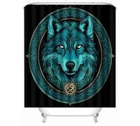Cortina de Ducha Brújula De Lobo Cortinas de Baño Poliester Lavable, Cortina Ducha 240x200 cm,Cortina Bañera Secado Rápido con 12 x Ganchos, Dobladillo Ponderado, Patrón Retro Tótem