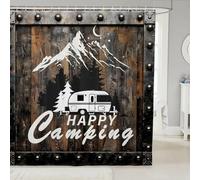Cortina de Ducha Cámping, Cortina Ducha 240x200 cm Furgoneta Camper Vintage de Madera Cortina Baño Tela Impermeable Antimoho con 12 Ganchos A-2436